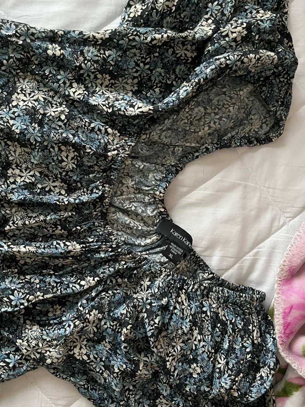 Karen Kane Black, Blue & White Floral Puff-Sleeve Dress